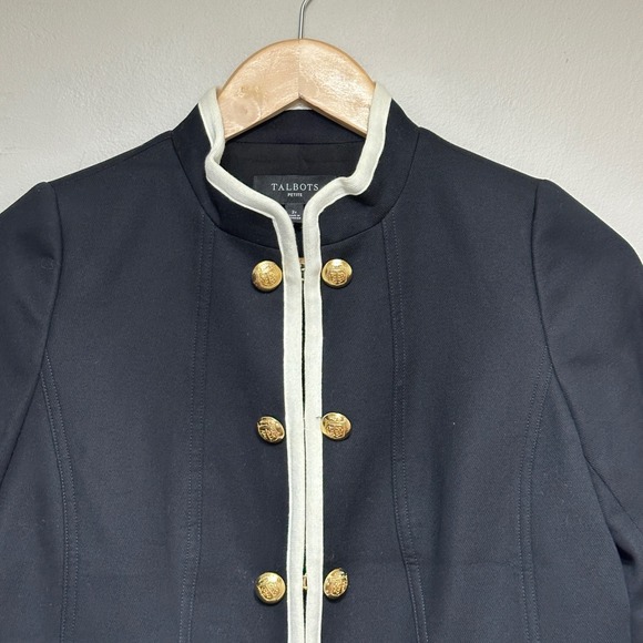 Talbots Military Peplum Jacket Womens 2P Black Gold Button Cotton Classic Preppy - Picture 2 of 15